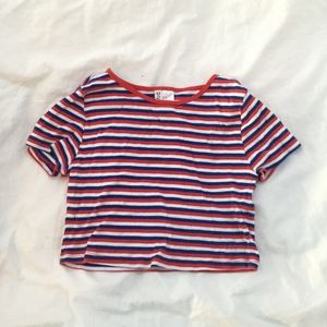 H&M blue, red, and white striped cropped tee